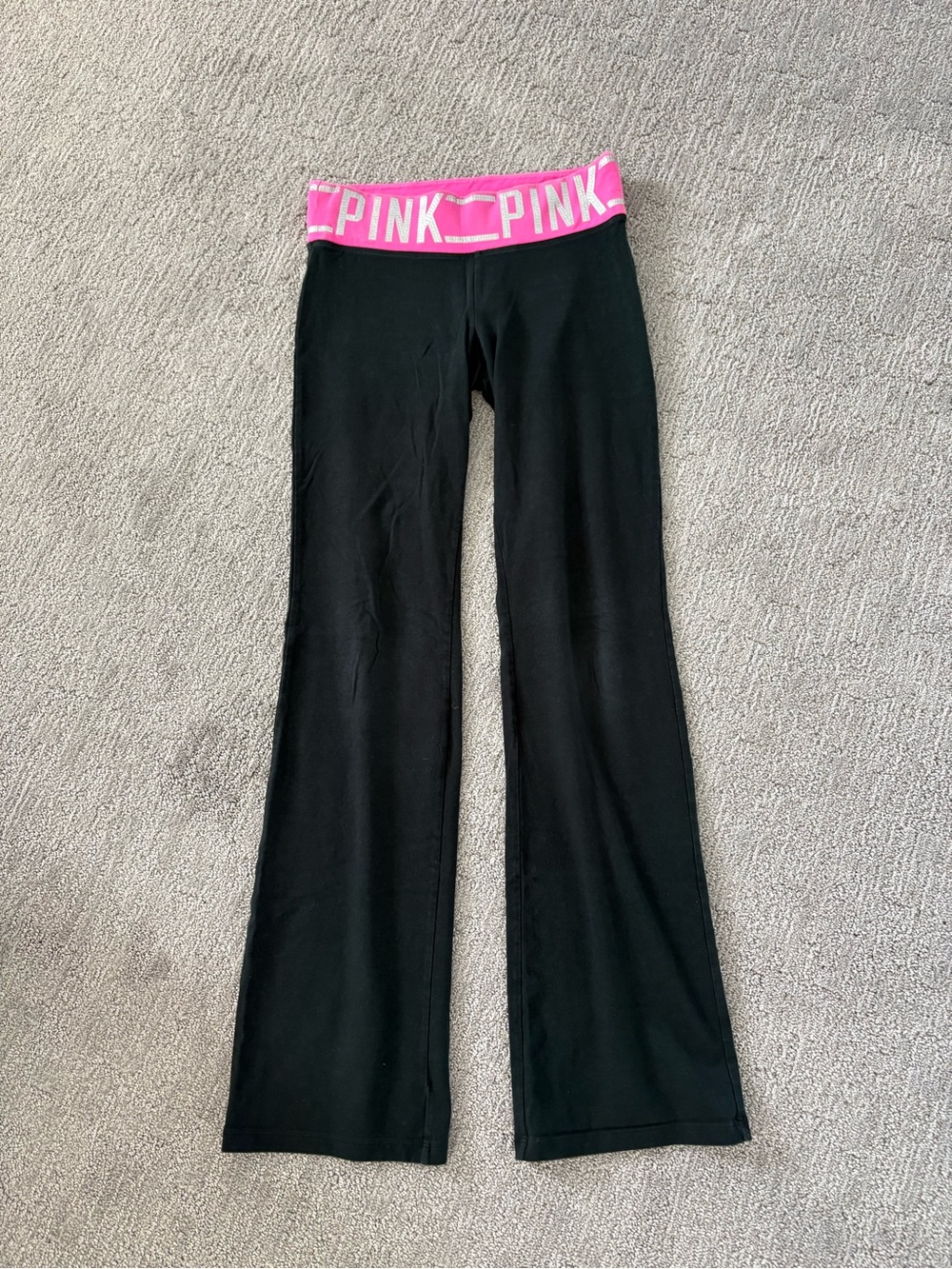 PINK Victoria's Secret Black Boot Cut Pants with Pink Logo Waistband